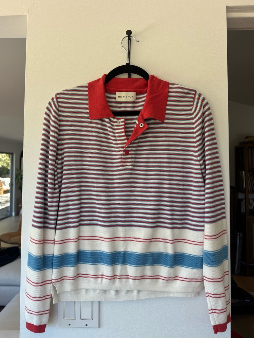 High Sport Made in Italy Striped Knit Polo Sweater | Small | Red Blue Ivory
